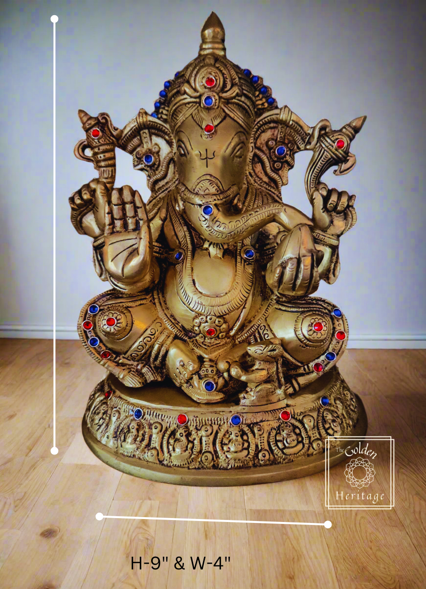 Ashta-Vinayak carved Ganesha idol 9" - The Golden Heritage #