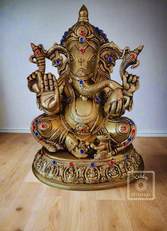Ashta-Vinayak carved Ganesha idol 9" - The Golden Heritage #