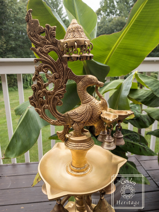 Brass Peacock & Elephant design Tall Lamp 42” - The Golden Heritage #