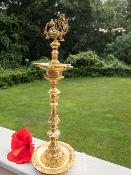 Traditional Handmade Brass Peacock Lamp 16” - The Golden Heritage #