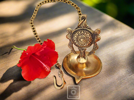 Set of 2 Traditional Handmade hanging Shanka-Chakra Lamp - The Golden Heritage #