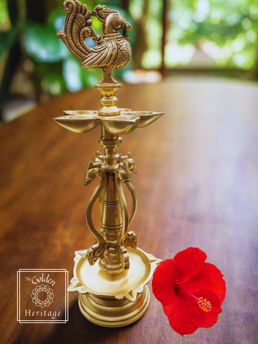 Peacock oil lamp with five Wick lamps - The Golden Heritage #