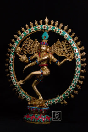 Brass Nataraja Statue with stonework 19"