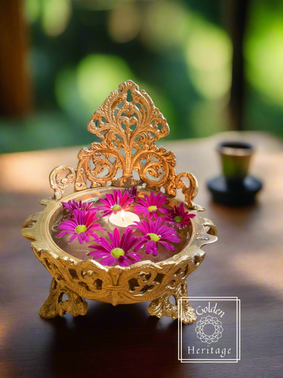 Traditional Brass Urli with beautiful design - The Golden Heritage #