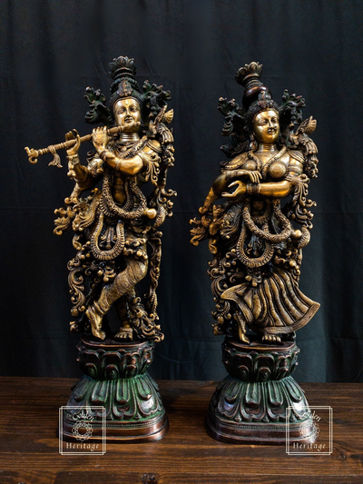 Brass Large size color Radha- Krishna Statue 29" - The Golden Heritage #