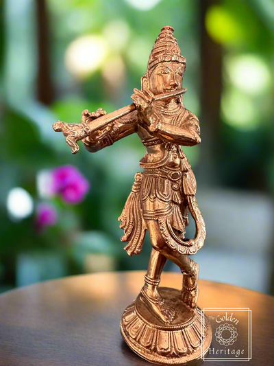 Bronze Krishna -Lost Wax Method Sculpture 7" - The Golden Heritage #