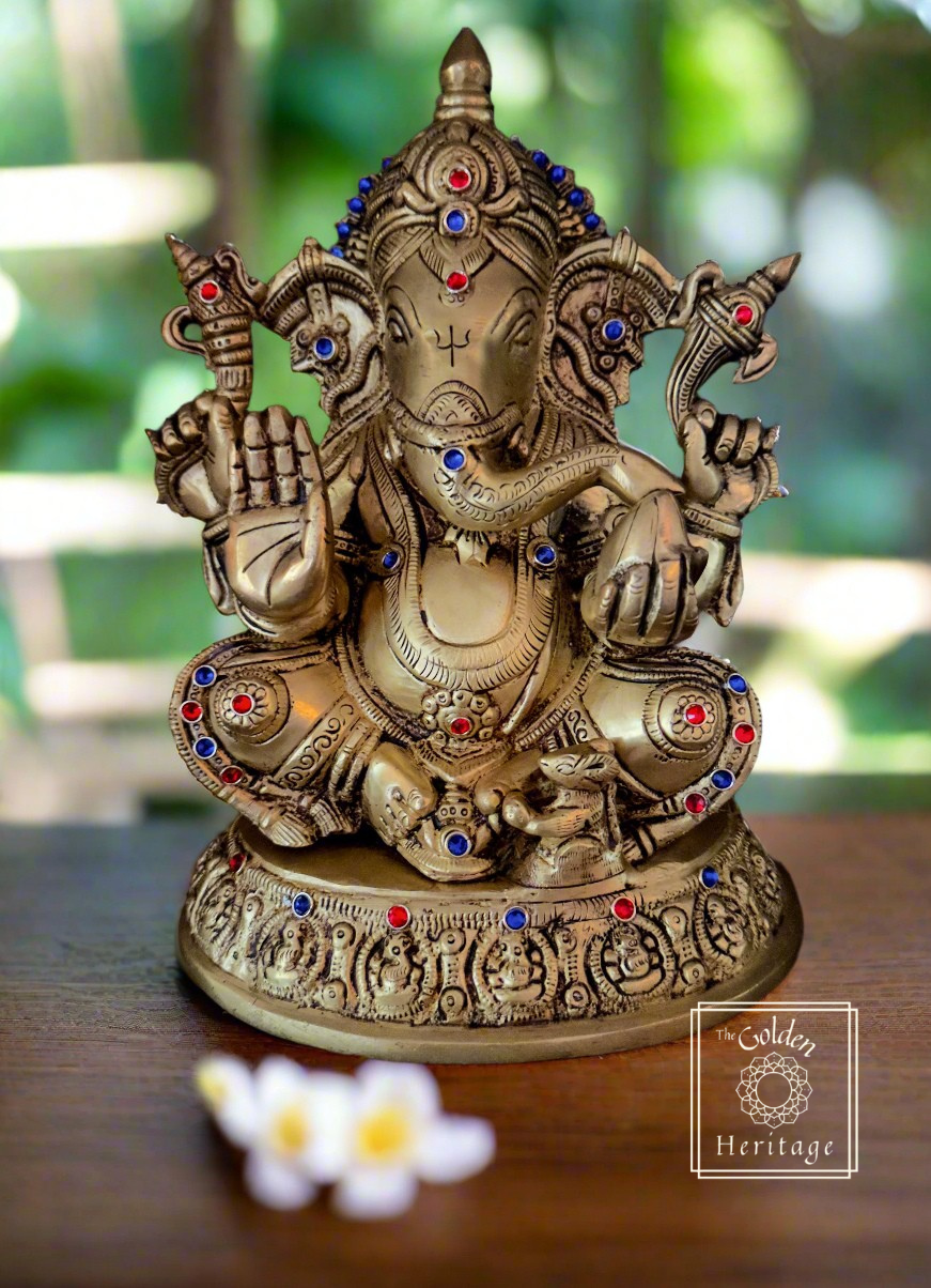 Ashta-Vinayak carved Ganesha idol 9" - The Golden Heritage #