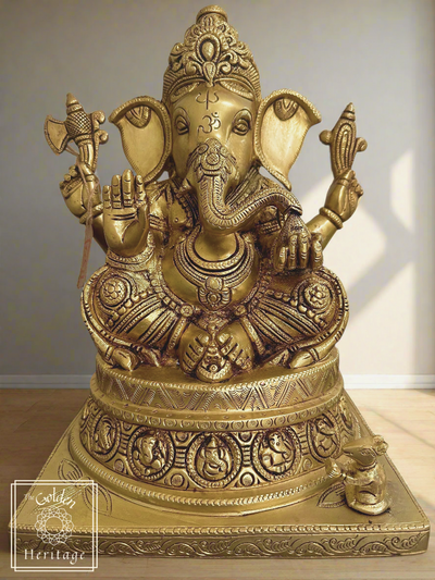 Ganesha Statue, Ashta-Vinayak carved Ganesha 12" - The Golden Heritage #