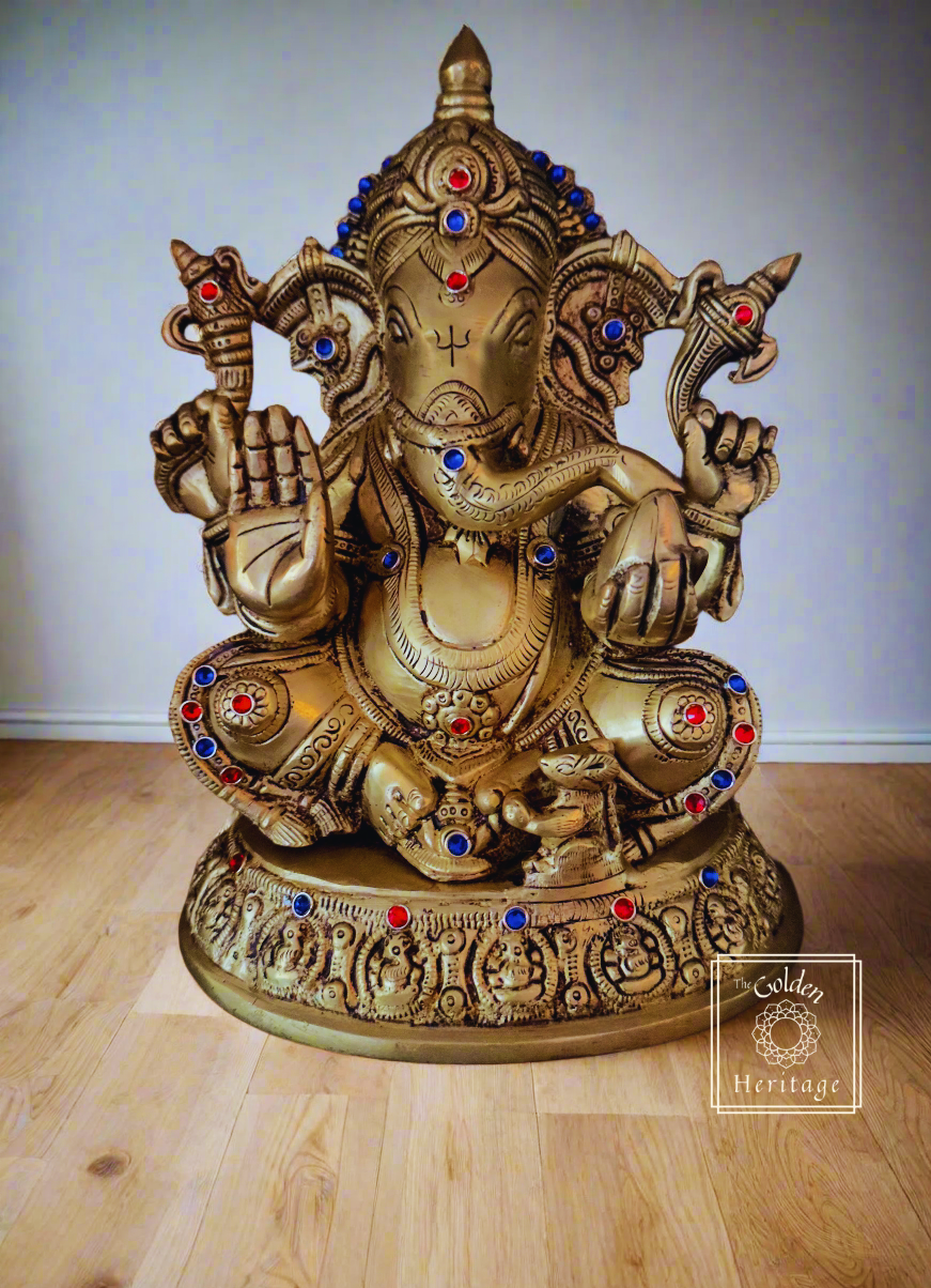 Ashta-Vinayak carved Ganesha idol 9" - The Golden Heritage #