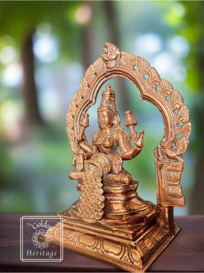 Bronze DhanaLakshmi holding Kalasha with Prabhavli 5" - The Golden Heritage #
