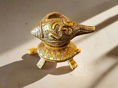Brass Shankha or Conch with Turtle 3" - The Golden Heritage #
