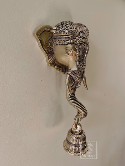 Elephant Head with a Bell Wall Hanging, Door knocker 12" - The Golden Heritage #