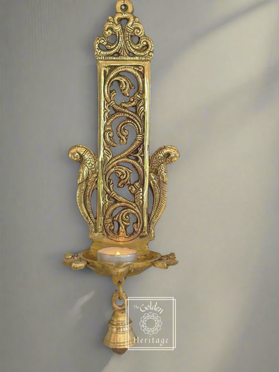 Peacock Wall Hanging Diya, Brass wall hanging Lamp - The Golden Heritage #