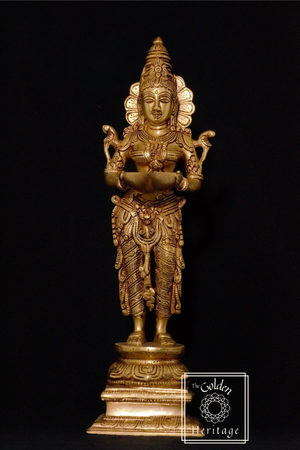 Lakshmi Statue Holding Lamp with 2 Parrots on Shoulders - The Golden Heritage #
