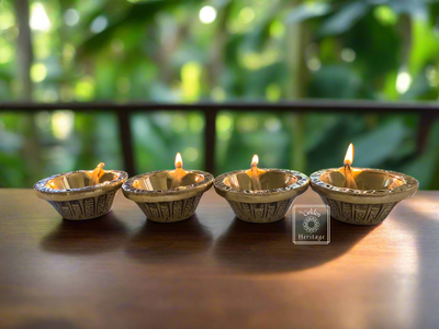 Swastika carved Diya, Brass oil lamp - The Golden Heritage #