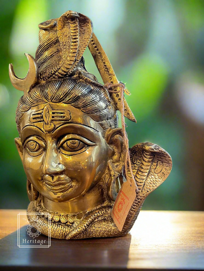 Brass Shiva Mukut Statue, Shiva with Divine Serpent -12" - The Golden Heritage #
