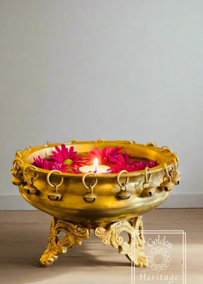 Brass Ghungroo Urli, bowl for flower & floating candles - The Golden Heritage #