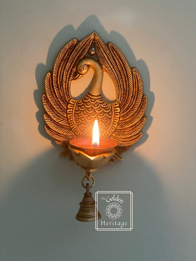 Oil Peacock Carved wall hanging Brass Diya - The Golden Heritage #