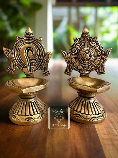 Shanka-Chakra lamps -Set of 2 Diyas - The Golden Heritage #
