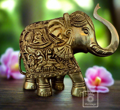 Handmade Brass Elephant with craved design - The Golden Heritage #