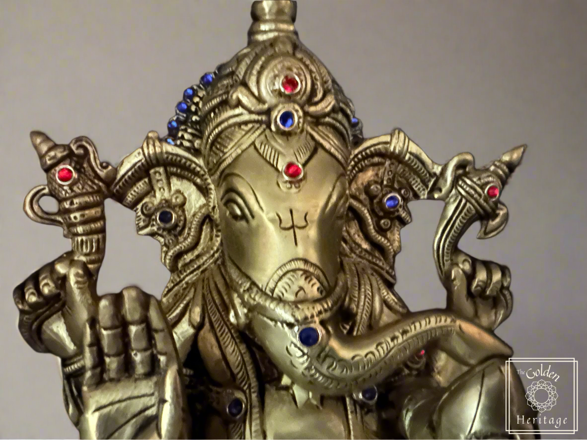 Ashta-Vinayak carved Ganesha idol 9" - The Golden Heritage #