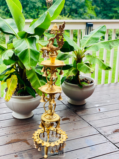 Brass Peacock & Elephant design Tall Lamp 42” - The Golden Heritage #