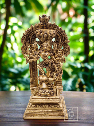Mahisasur Mardini Idol with Prabhavali, Brass Durga idol - The Golden Heritage #