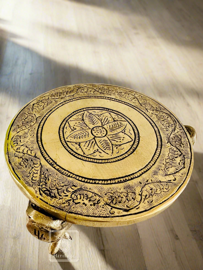 Round Chowki, Brass Elephant Pillar Chowki - The Golden Heritage #