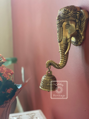 Elephant Head with a Bell Wall Hanging, Door knocker - The Golden Heritage #