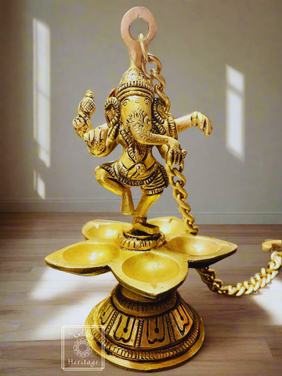 Set of 2 Dancing Ganesha Hanging Lamps - The Golden Heritage #