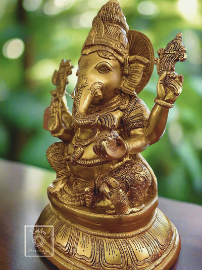 Brass Large Ganesha Statue, Vinayaka Statue 16" - The Golden Heritage #