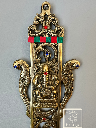 Wall Hanging Diya with Ganesha, Bell & Stonework Lamp - The Golden Heritage #