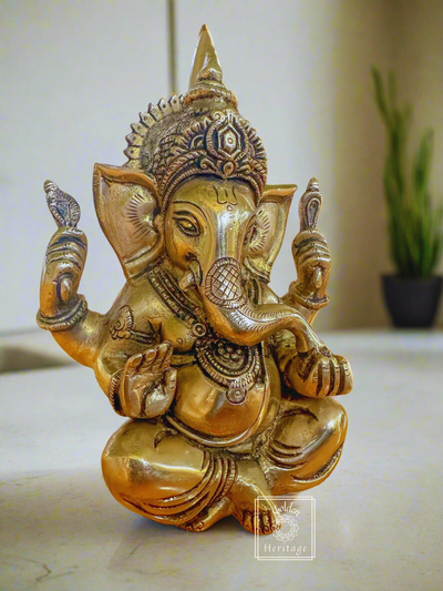 Traditional Brass Ganesha Statue, Ganapathi idol - The Golden Heritage #