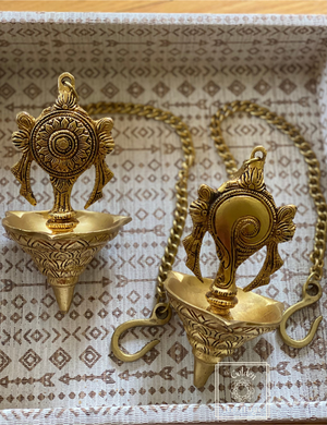 Set of 2 Brass Shanka-Chakra Lamps - The Golden Heritage #