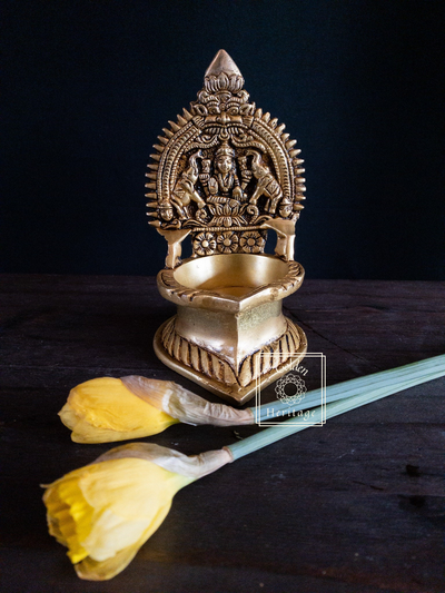 Set of 2 Gajalakshmi Vilakku, Kamakshi Oil Lamp - The Golden Heritage #