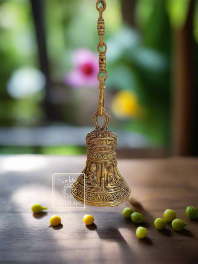Brass Temple Bell with Chain, Indian Décor for entryway - The Golden Heritage #