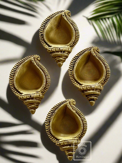 Mango shape Diya, Brass Small Wick Lamp - The Golden Heritage #