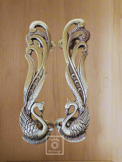 Set of 2 Peacock Design Door Handle, Handles for Cabinet - The Golden Heritage #