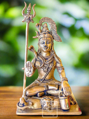 Brass Shiva with Divine Serpent, Mahadev idol - The Golden Heritage #