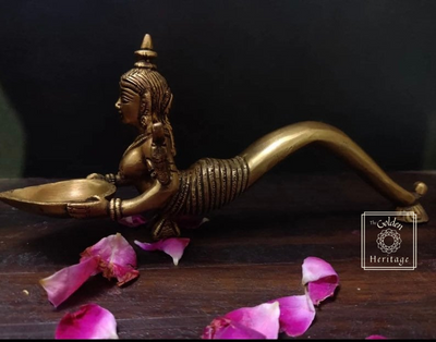 Deeplakshmi Diya, Indian Goddess With Twin Parrots lamp - The Golden Heritage #