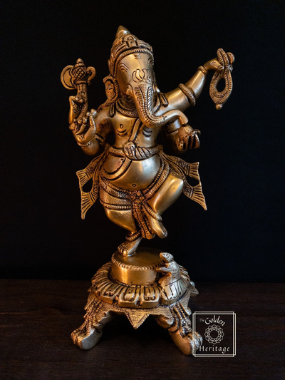 Traditional Brass Dancing  Ganesha Statue 8" - The Golden Heritage #