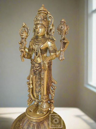 Vishnu idol, Superfine Brass Vishnu Murti 13" - The Golden Heritage #