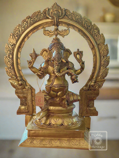 Brass Ganesha with Prabhavali statue 18" - The Golden Heritage #