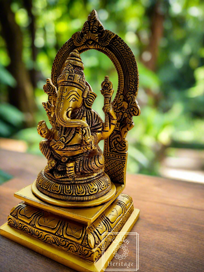 Brass Ganesha Statue with Prabhavali - The Golden Heritage #