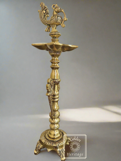 Deepam with Peacock Incense Dish 12" - The Golden Heritage #