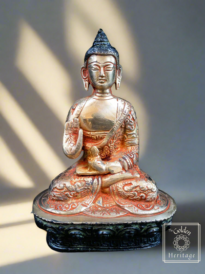 Brass Buddha Statue, Life Story Carved Buddha idol 8” - The Golden Heritage #