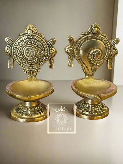 Set of 2 Brass (Shankha and Chakra) Diyas set - The Golden Heritage #