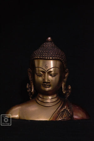 Brass Buddha face, Buddha Sculpture 10” - The Golden Heritage #