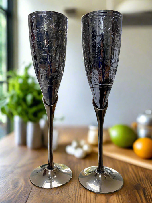 Set of 2 German Silver Wine Glasses with Velvet Box - The Golden Heritage #