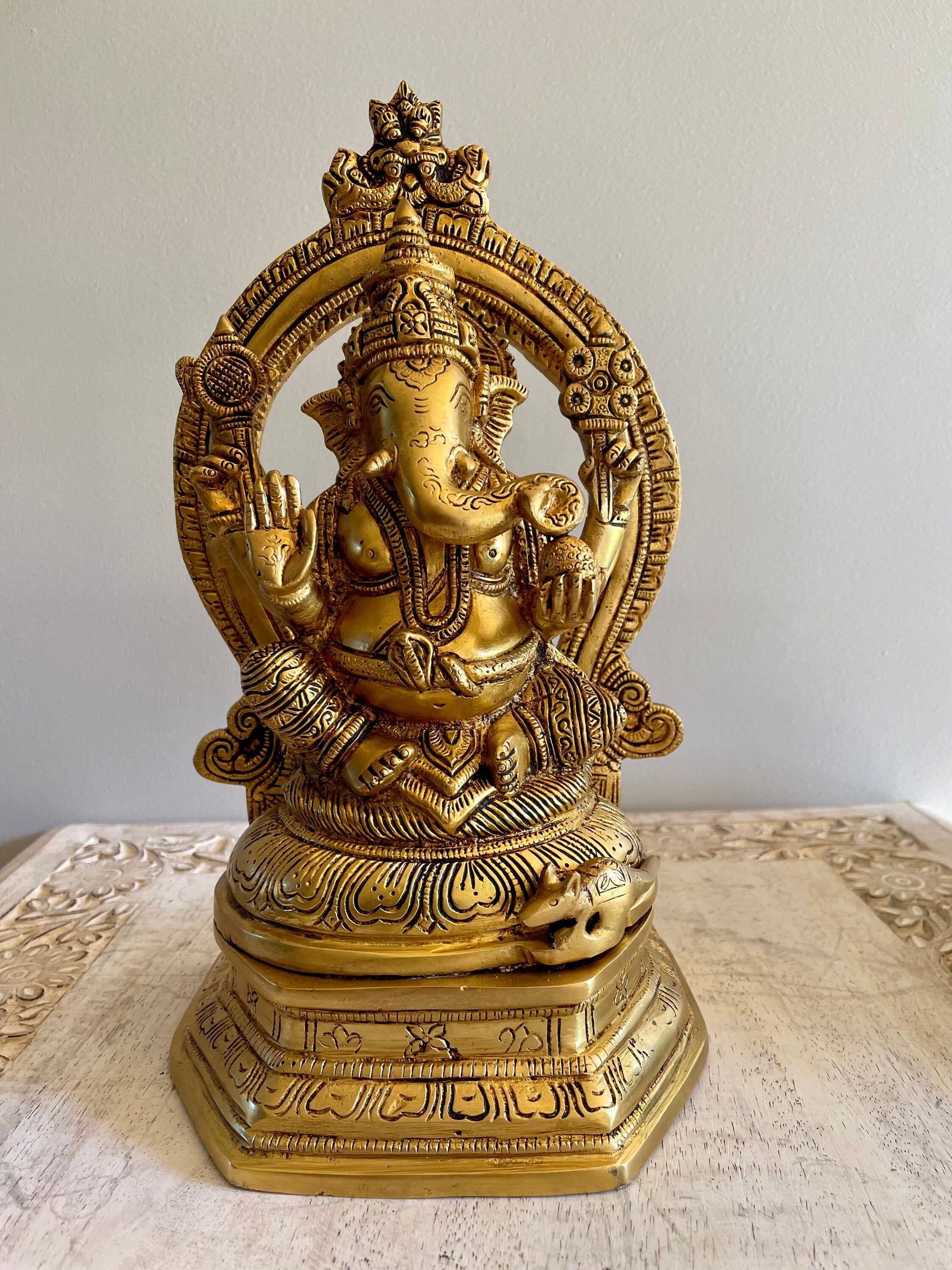 Auspicious Brass Ganapathi with Prabhavali - The Golden Heritage #